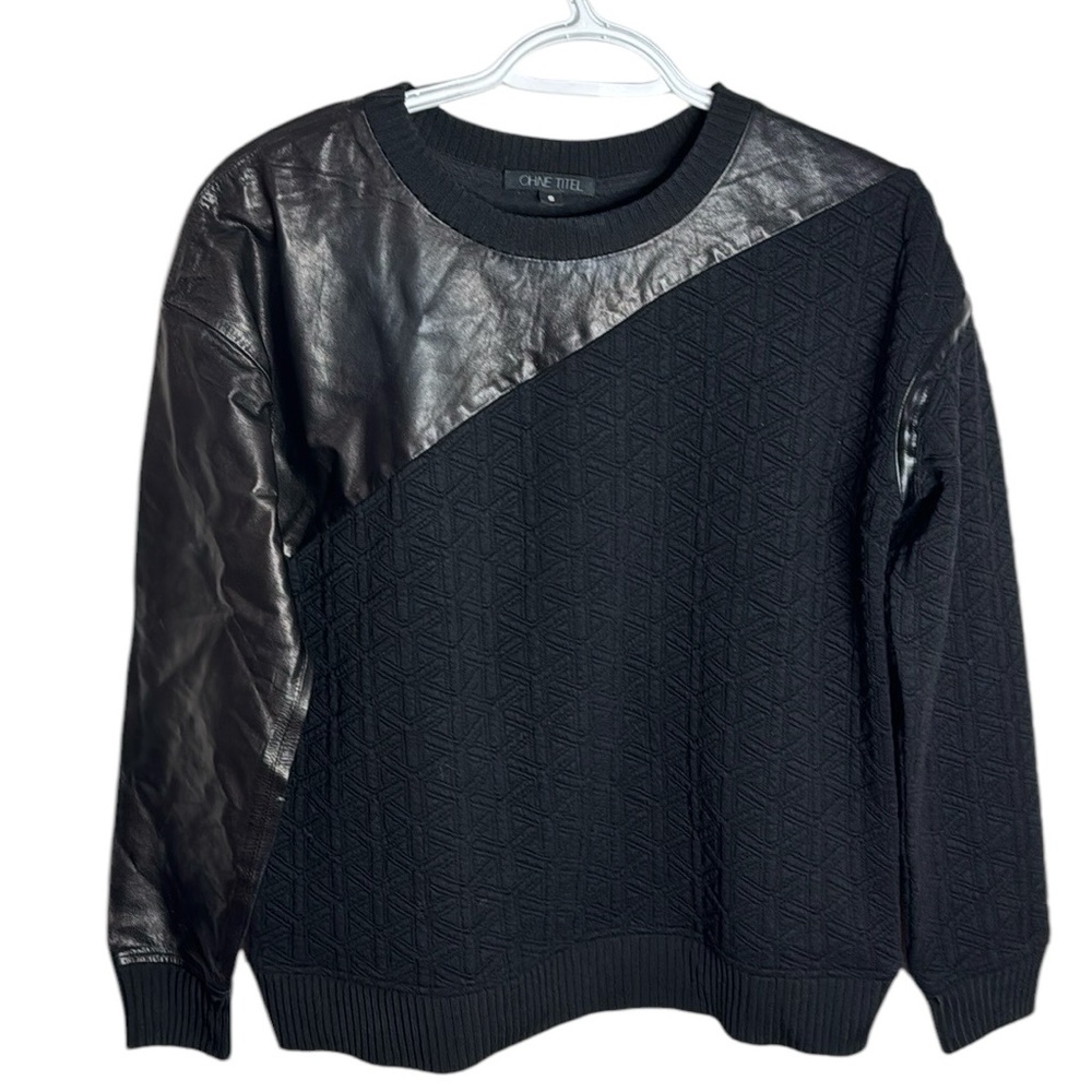 Ohne Titel Black Crew neck geometric quilt leather detail sweatshirt size S